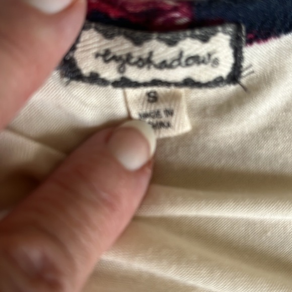 Eyeshadow, top 3/4 contrast Raglan sleeves scoop neck Cream navy red size S - Picture 8 of 9